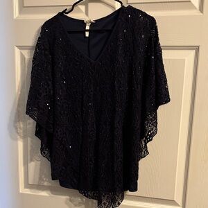 Brittany Black Navy Sequin Lace Blouse